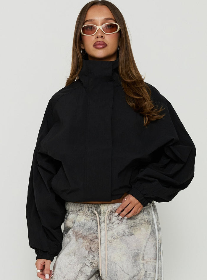 Kallow Funnel Neck Windbreaker Jacket Black