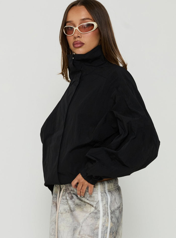 Kallow Funnel Neck Windbreaker Jacket Black