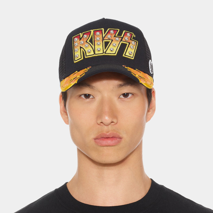 Kiss Logo Trucker Mens Hat (Black/Yellow)