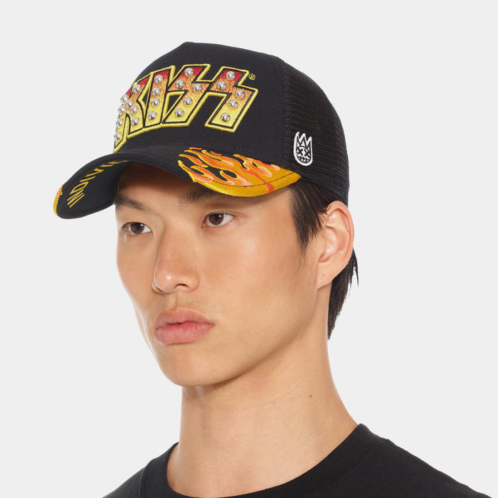 Kiss Logo Trucker Mens Hat (Black/Yellow)