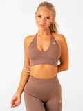 Lift Rib Seamless Halter Sports Bra - Almond Clothing Ryderwear