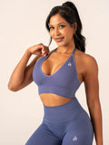 Lift Rib Seamless Halter Sports Bra - Denim Blue Clothing Ryderwear
