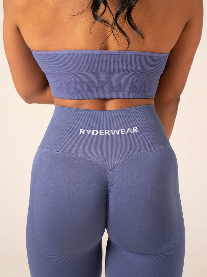 Lift Rib Seamless Halter Sports Bra - Denim Blue Clothing Ryderwear