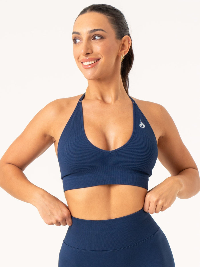 Lift Rib Seamless Halter Sports Bra - Navy Clothing Ryderwear