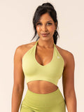 Lift Rib Seamless Halter Sports Bra - Olive Clothing Ryderwear