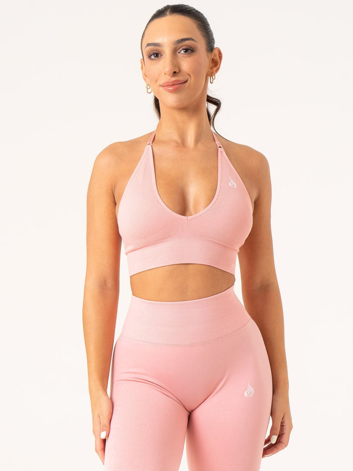 Lift Rib Seamless Halter Sports Bra - Pink Clothing Ryderwear