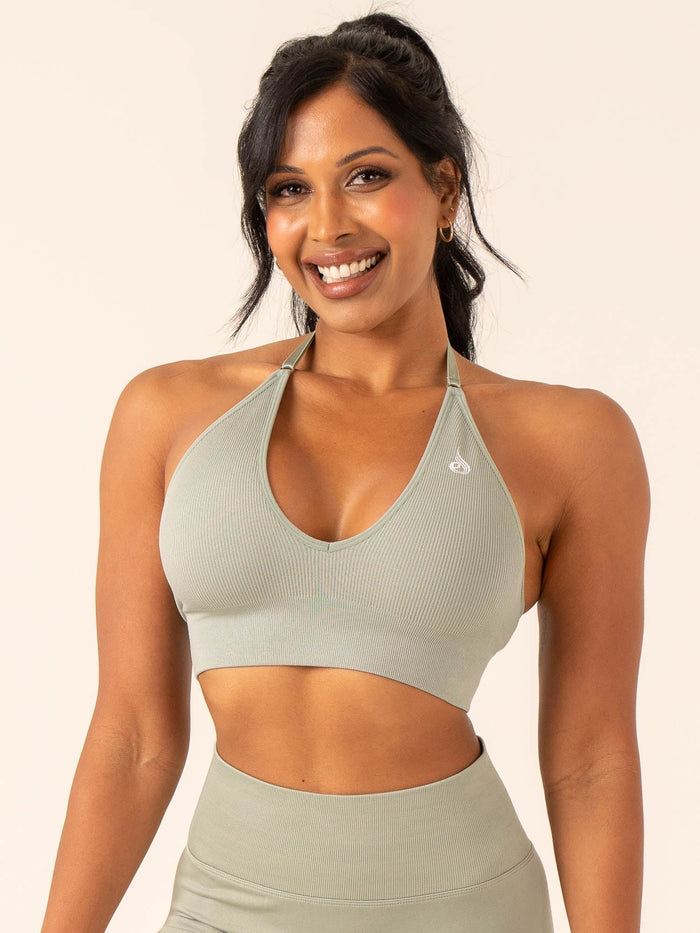 Lift Rib Seamless Halter Sports Bra - Sage Clothing Ryderwear