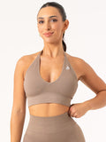 Lift Rib Seamless Halter Sports Bra - Taupe Clothing Ryderwear