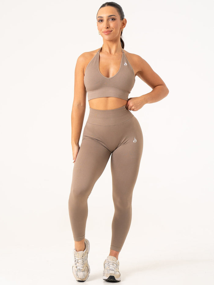 Lift Rib Seamless Halter Sports Bra - Taupe Clothing Ryderwear