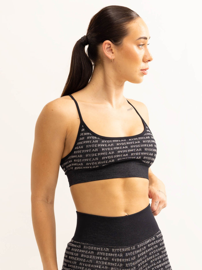 Logo Lux Seamless Sports Bra - Black Clothing Ryderwear