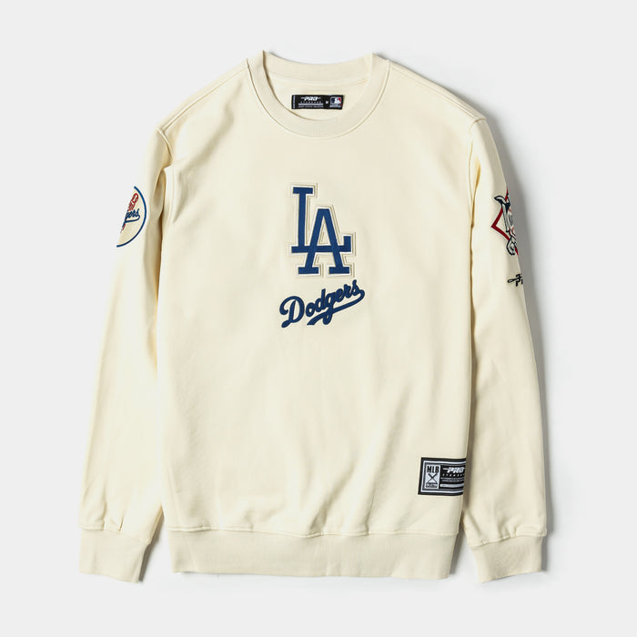 Los Angeles Dodgers Modern Originals Fleece Mens Crewneck (Beige/Blue)