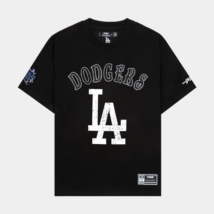Los Angeles Dodgers Rebel Athletics Stacked Logo Mens Short Sleeve Shirt (Black/White)