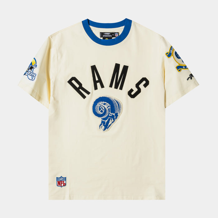 Los Angeles Rams Originals Ringer Mens Short Sleeve Shirt (Beige/Blue)