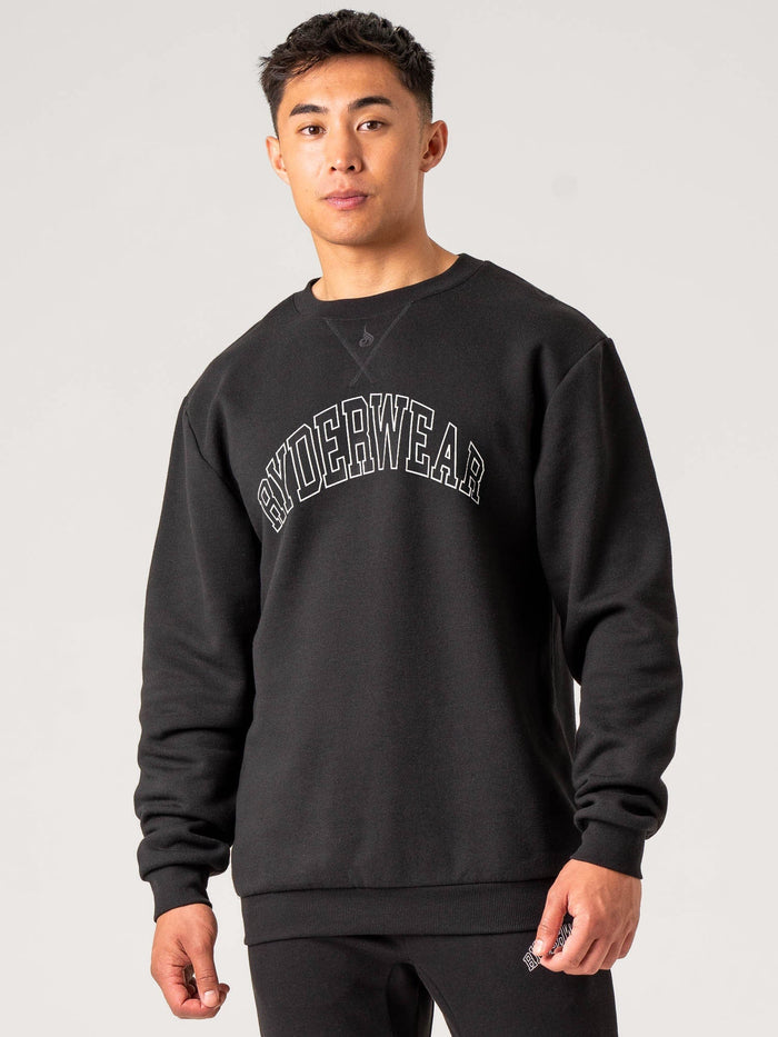 Men's Collegiate Crew Neck - Black Clothing Ryderwear
