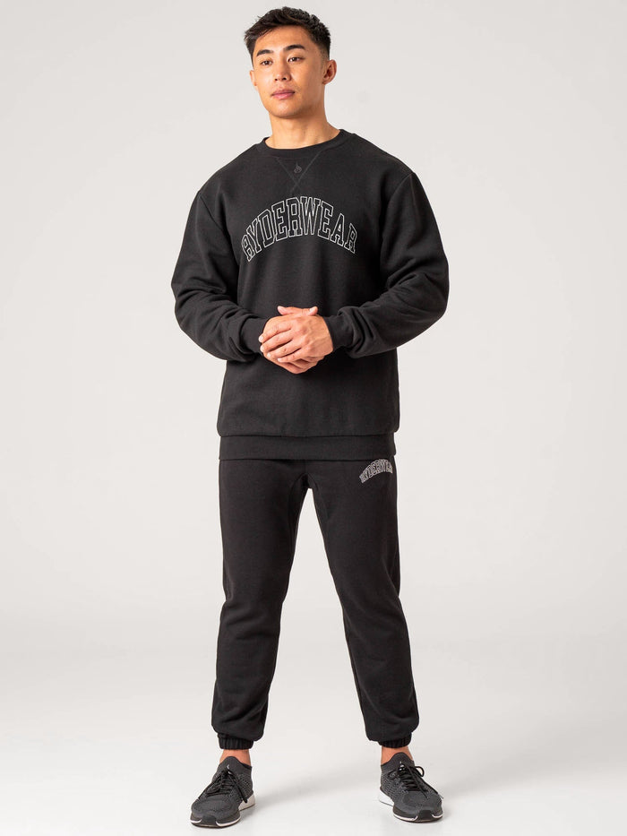 Men's Collegiate Crew Neck - Black Clothing Ryderwear