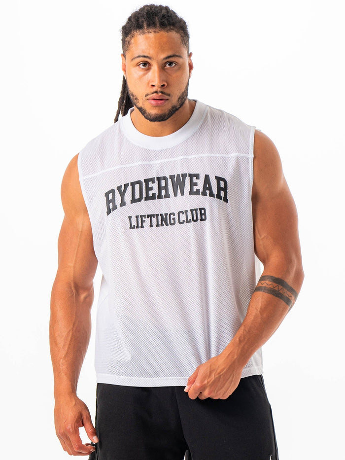 Mesh Flex Muscle Tank - White Clothing Ryderwear