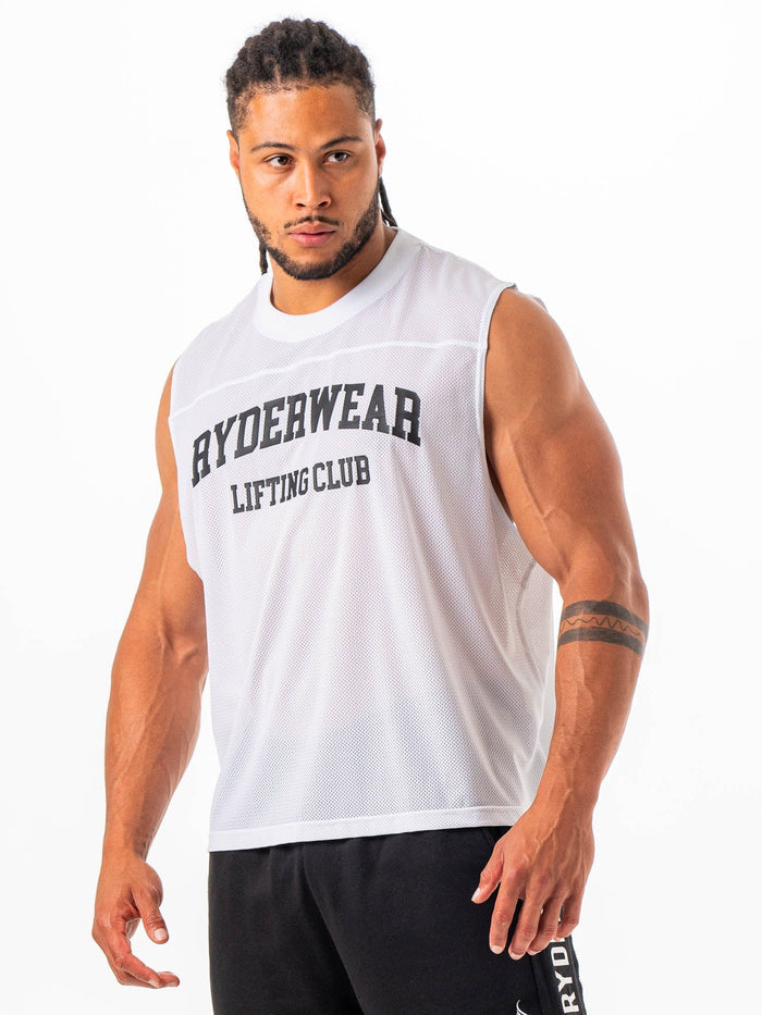 Mesh Flex Muscle Tank - White Clothing Ryderwear