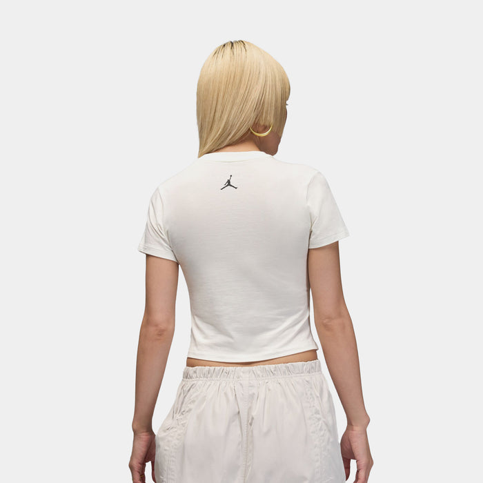 MJ Necklace Graphic Womens Short Sleeve Shirt (White/Gold)