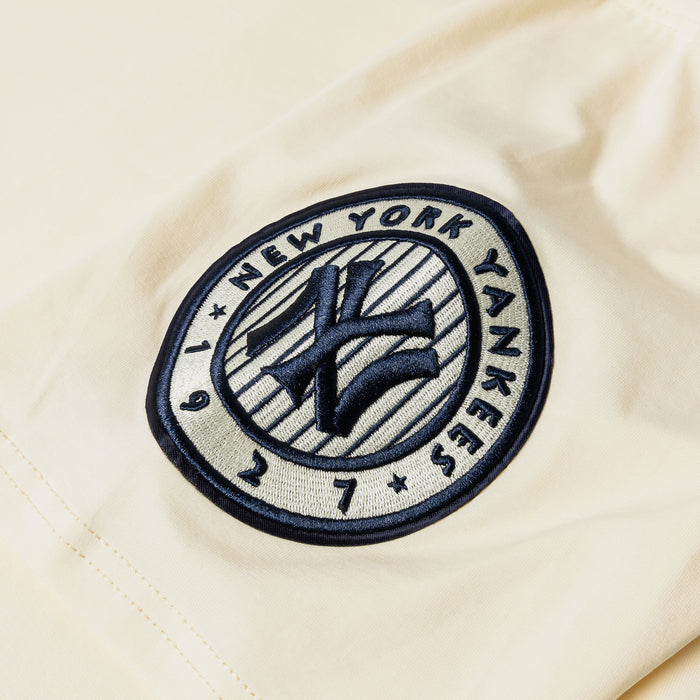 New York Yankees Originals Ringer Mens Short Sleeve Shirt (Beige/Blue)