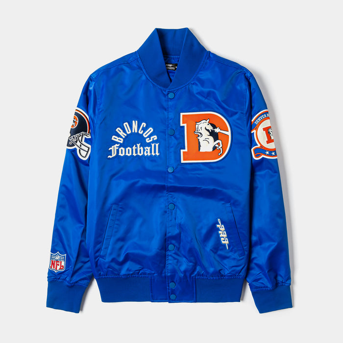 NFL Denver Broncos Original Satin Varsity Mens Jacket (Blue/White)
