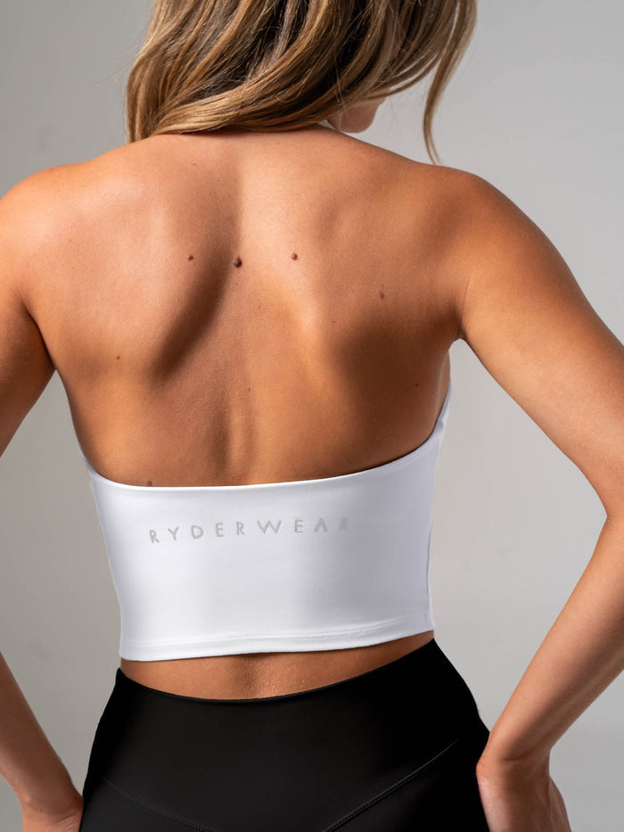 NKD Cross Over Halter Tank - White Clothing Ryderwear