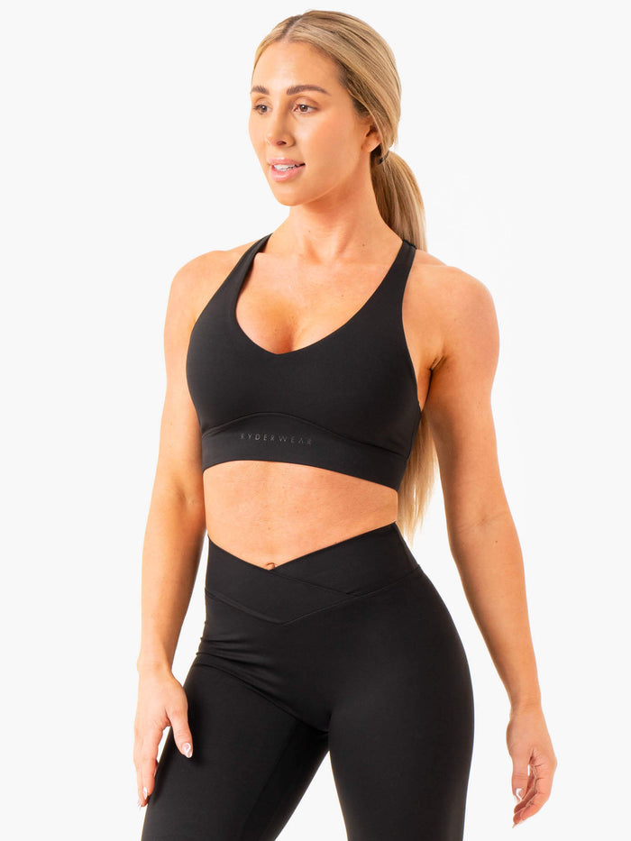 NKD Cross Over Sports Bra - Black Clothing Ryderwear