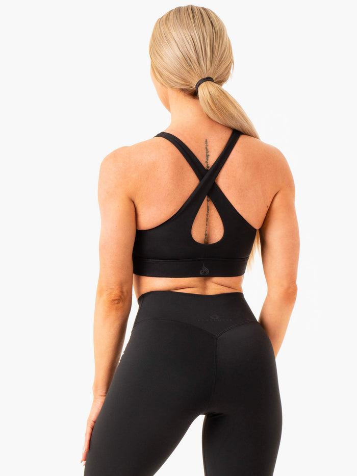NKD Cross Over Sports Bra - Black Clothing Ryderwear