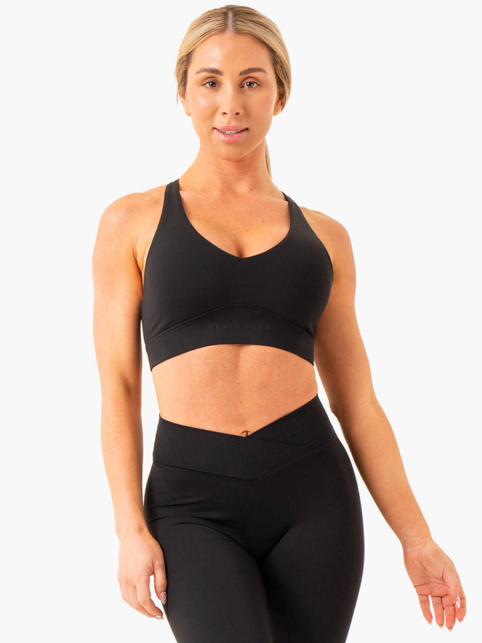 NKD Cross Over Sports Bra - Black Clothing Ryderwear