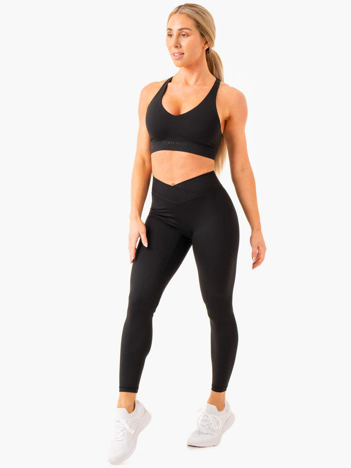 NKD Cross Over Sports Bra - Black Clothing Ryderwear