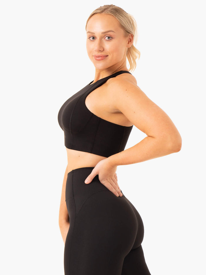 NKD Frame Long Line Sports Bra - Black Clothing Ryderwear