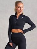 NKD Half Zip Long Sleeve Top - Black Clothing Ryderwear