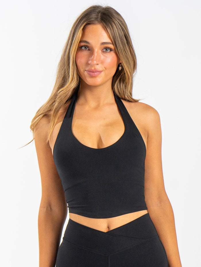 NKD Halter Shelf Tank - Black Clothing Ryderwear