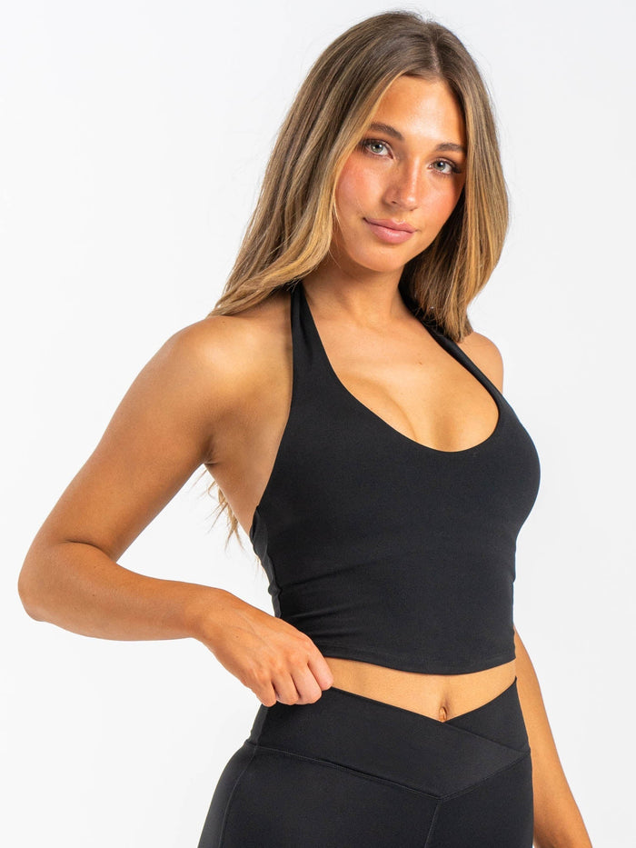 NKD Halter Shelf Tank - Black Clothing Ryderwear