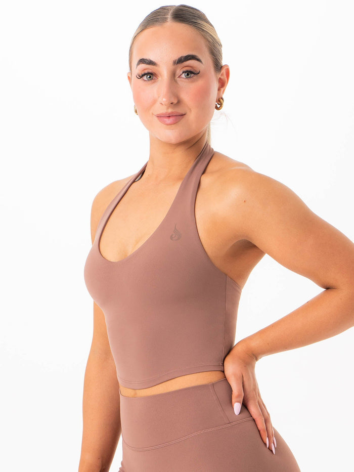 NKD Halter Shelf Tank - Mocha Clothing Ryderwear