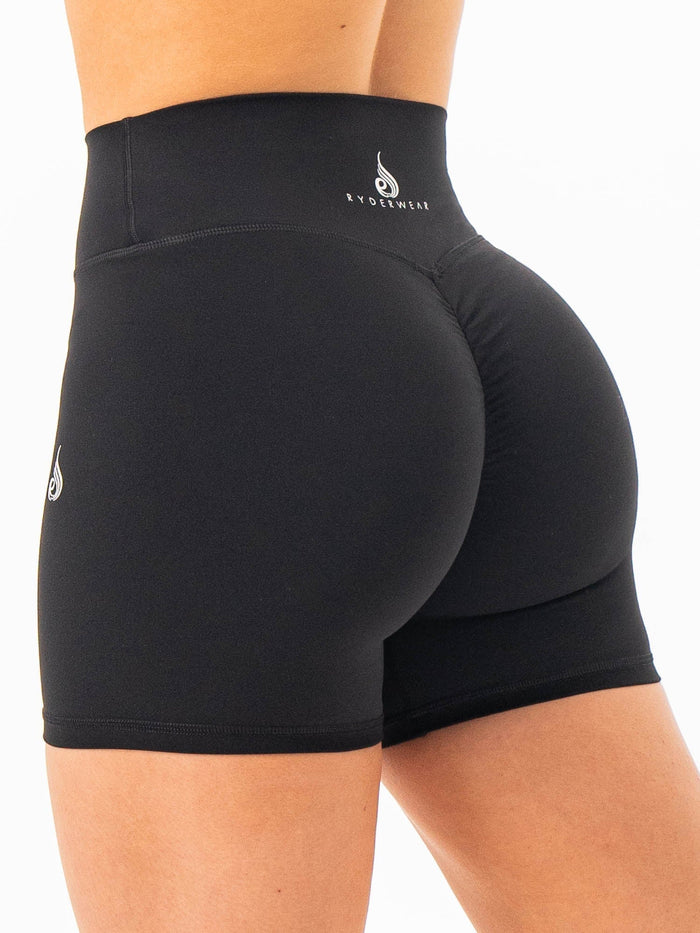 NKD High Waisted Scrunch Shorts - Black Clothing Ryderwear