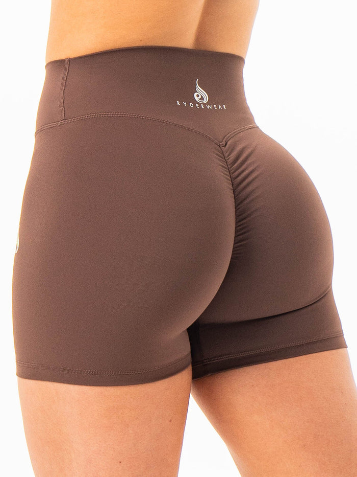 NKD High Waisted Scrunch Shorts - Chocolate Clothing Ryderwear