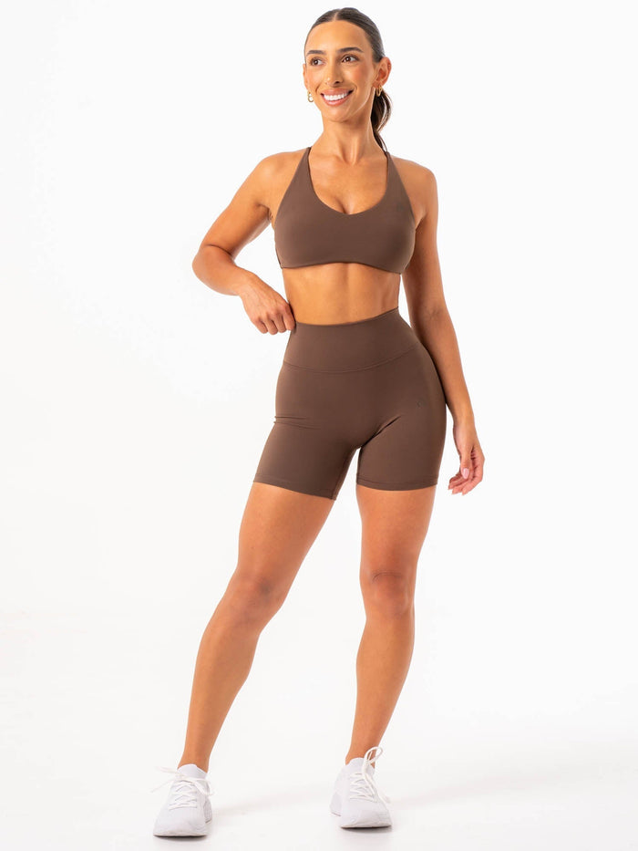 NKD High Waisted Scrunch Shorts - Chocolate Clothing Ryderwear