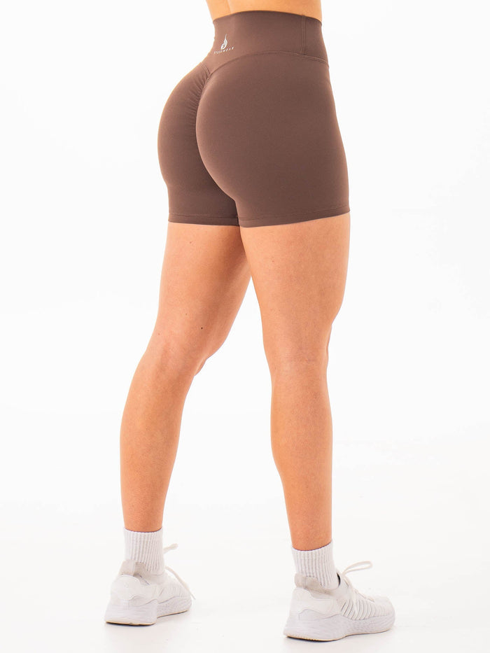 NKD High Waisted Scrunch Shorts - Chocolate Clothing Ryderwear