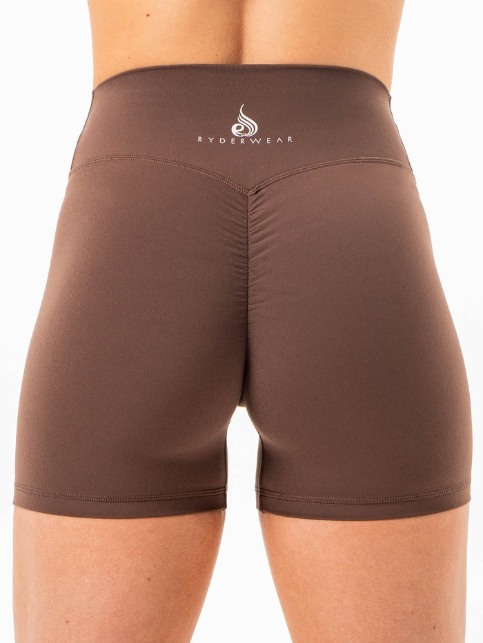 NKD High Waisted Scrunch Shorts - Chocolate Clothing Ryderwear