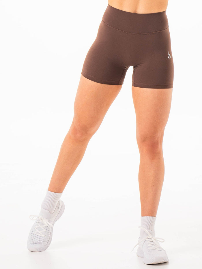 NKD High Waisted Scrunch Shorts - Chocolate Clothing Ryderwear