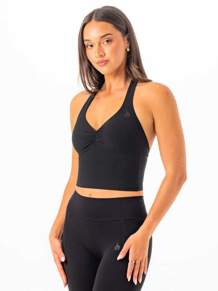 NKD Scrunch Halter Tank - Black Clothing Ryderwear