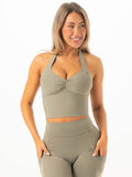 NKD Scrunch Halter Tank - Khaki Clothing Ryderwear