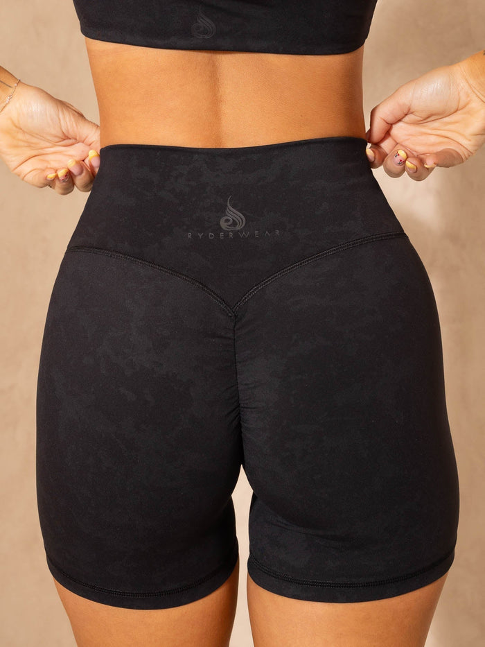 NKD Stonewash Crossover Scrunch Shorts - Black Stonewash Clothing Ryderwear