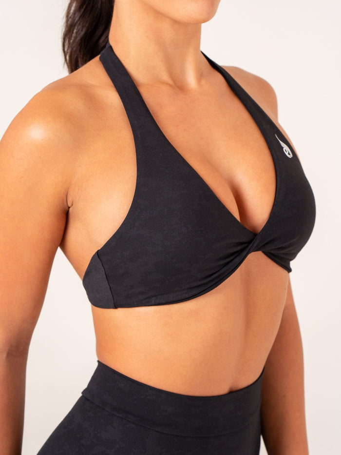 NKD Stonewash Halter Sports Bra - Black Stonewash Clothing Ryderwear
