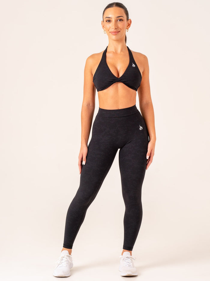 NKD Stonewash Halter Sports Bra - Black Stonewash Clothing Ryderwear