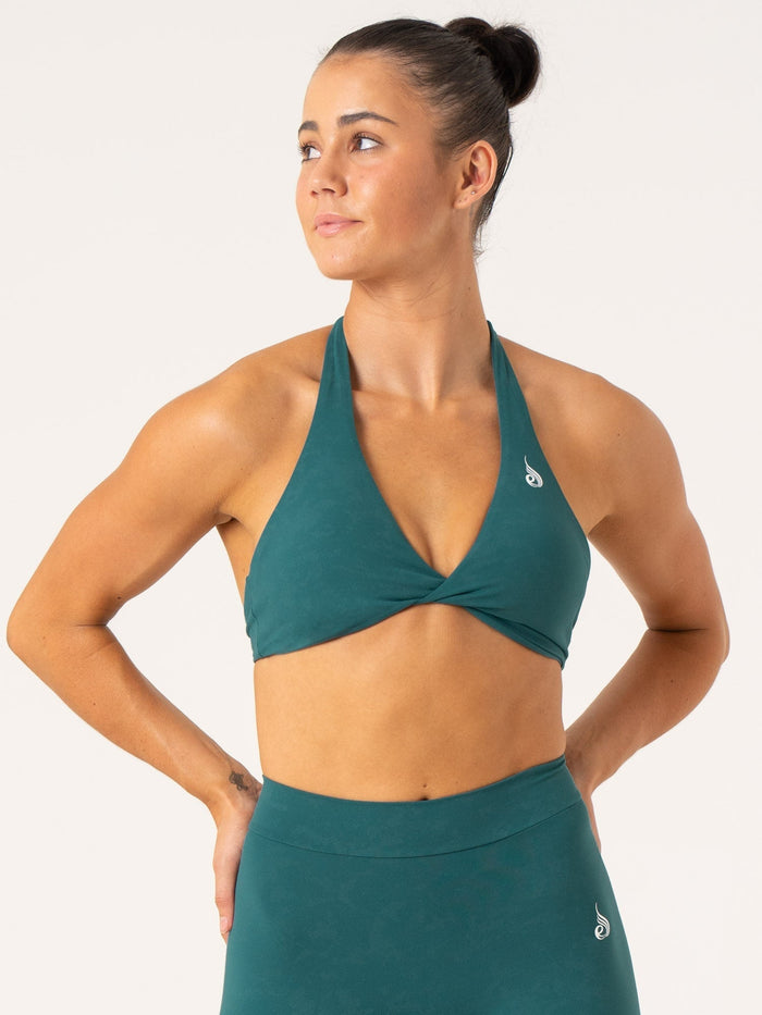 NKD Stonewash Halter Sports Bra - Emerald Stonewash Clothing Ryderwear