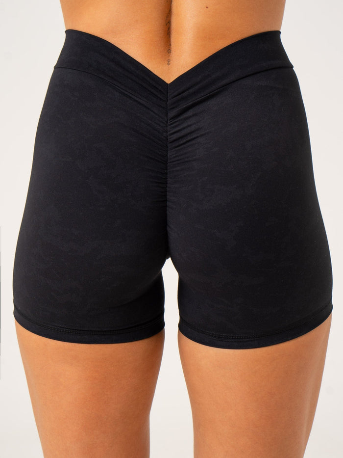 NKD Stonewash V Scrunch Shorts - Black Stonewash Clothing Ryderwear