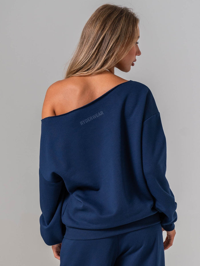 Off The Shoulder Sweater - Navy Clothing Ryderwear