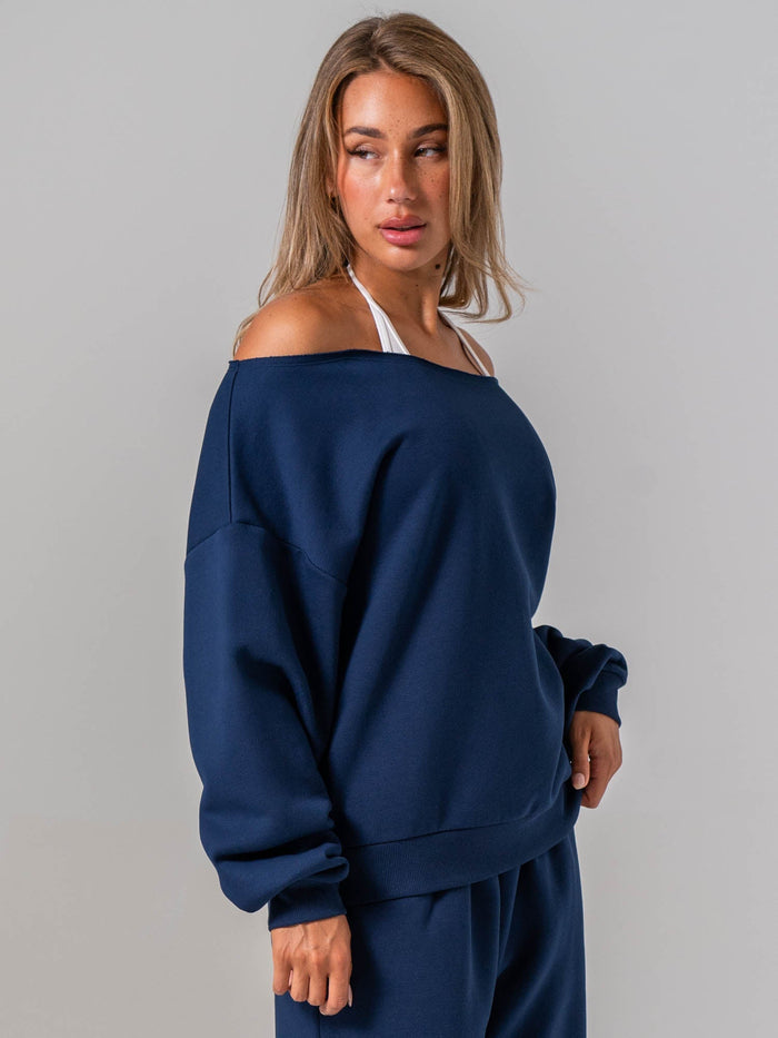 Off The Shoulder Sweater - Navy Clothing Ryderwear
