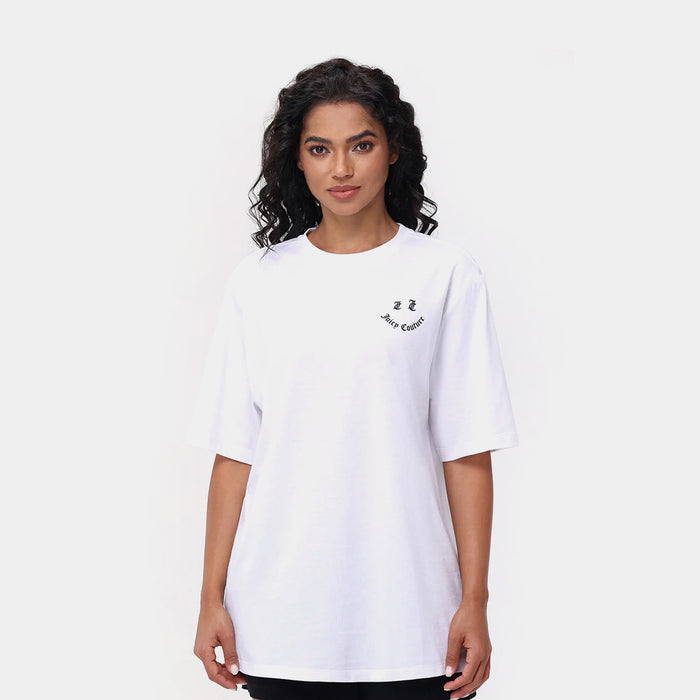 Oversized Have A Juicy Day Graphic Womens Short Sleeve Shirt (White/Black)